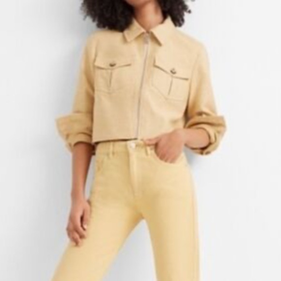 Club Monaco Textured Crop Jacket Yellow Fall Womens size medium - Picture 2 of 5